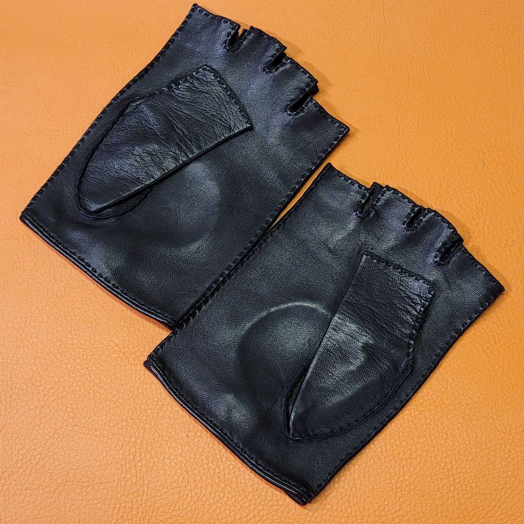 HERMÈS エルメス ブラック 指なしグローブ 8½ 黒 ドライビンググローブ