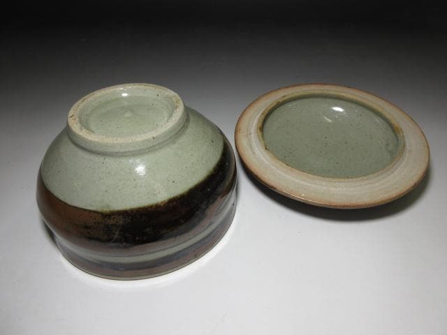 人間国宝 濱田庄司 柿釉 合子／共箱 共布付き／蓋物 菓子器