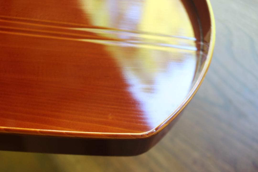 デッドストック！優美な拭き漆の映える春慶塗の半月盆（検漆器漆盆茶道具お盆お膳