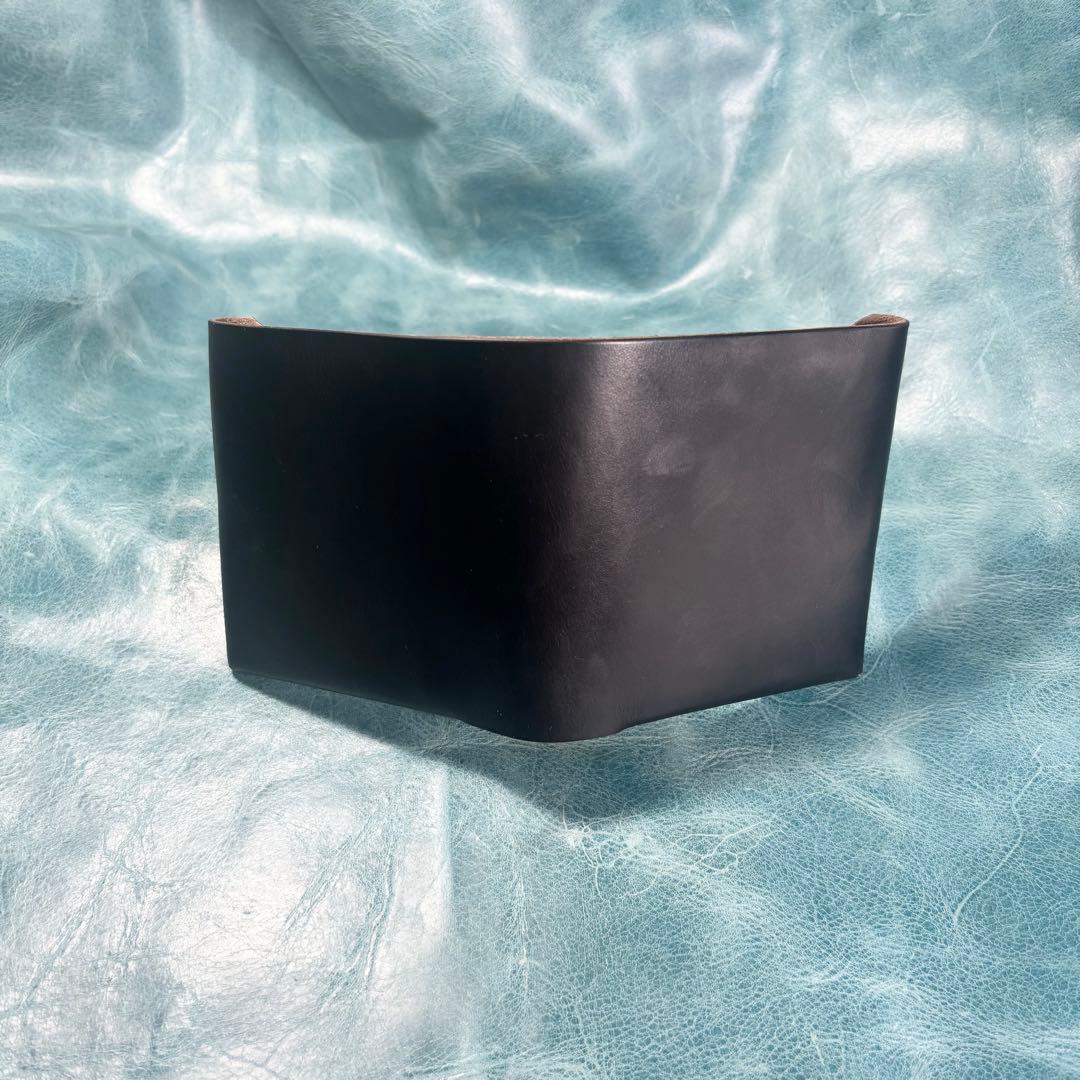 ハンドメイド　二つ折り　革財布　クロムエクセル　黒色　真鍮　cx-hw-000