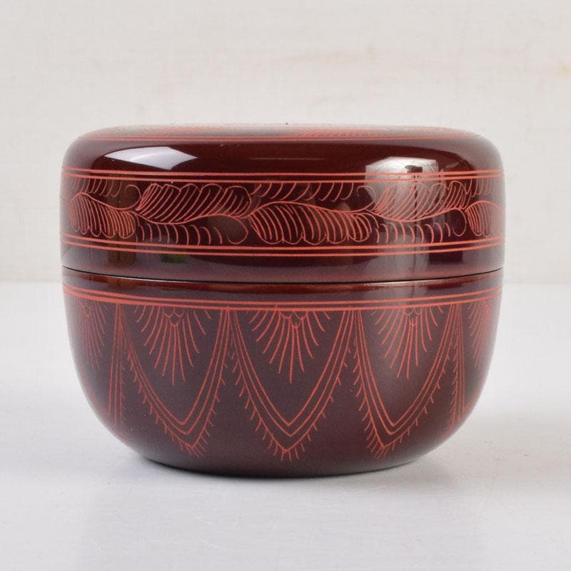 茶道具　中村湖彩作　キンマ彫　平棗　共箱　V　9029