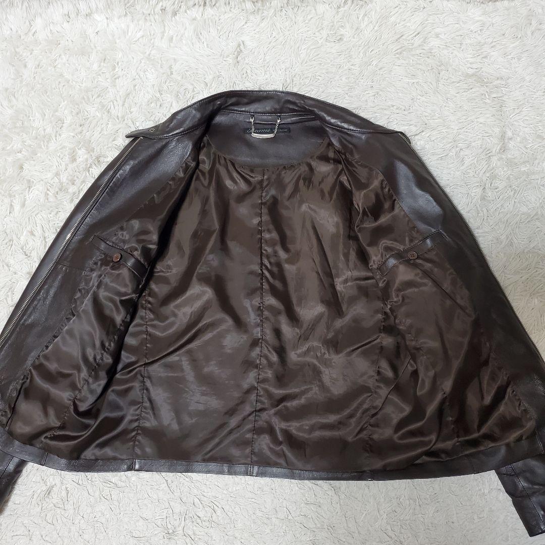 美品 BEAMS ラムレザー 薄手ライダース シングル L ダークブラウン