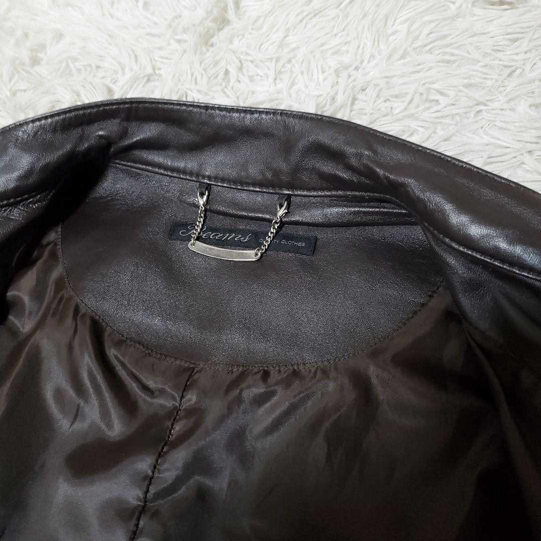 美品 BEAMS ラムレザー 薄手ライダース シングル L ダークブラウン