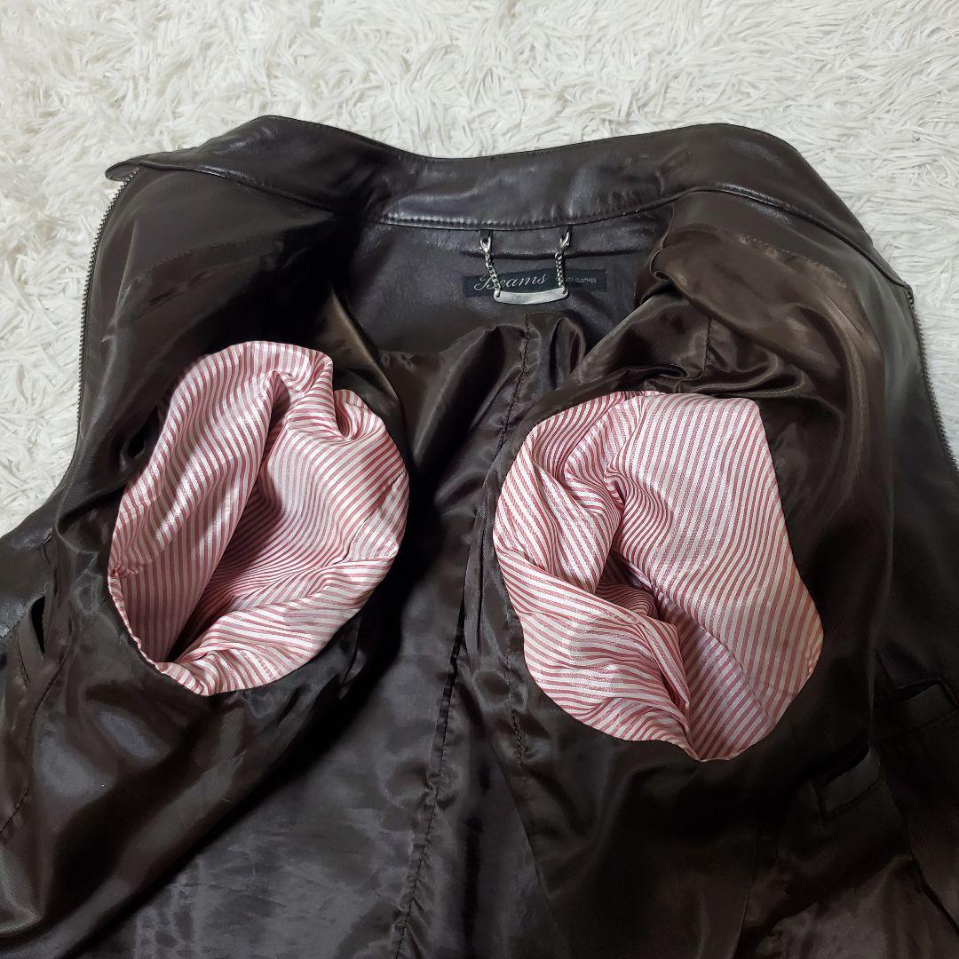 美品 BEAMS ラムレザー 薄手ライダース シングル L ダークブラウン