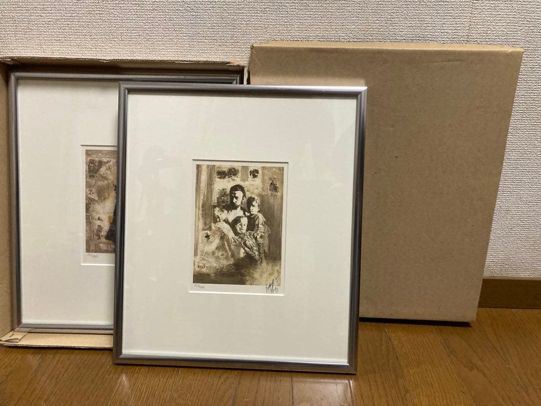 リトグラフ 人物画【A mann】 仏人画家 2点組 サイン・箱あり