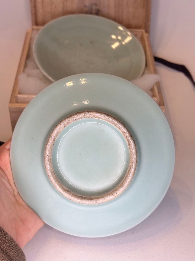 青磁 小皿 二枚 組 後配箱 付 中国陶磁 古美術