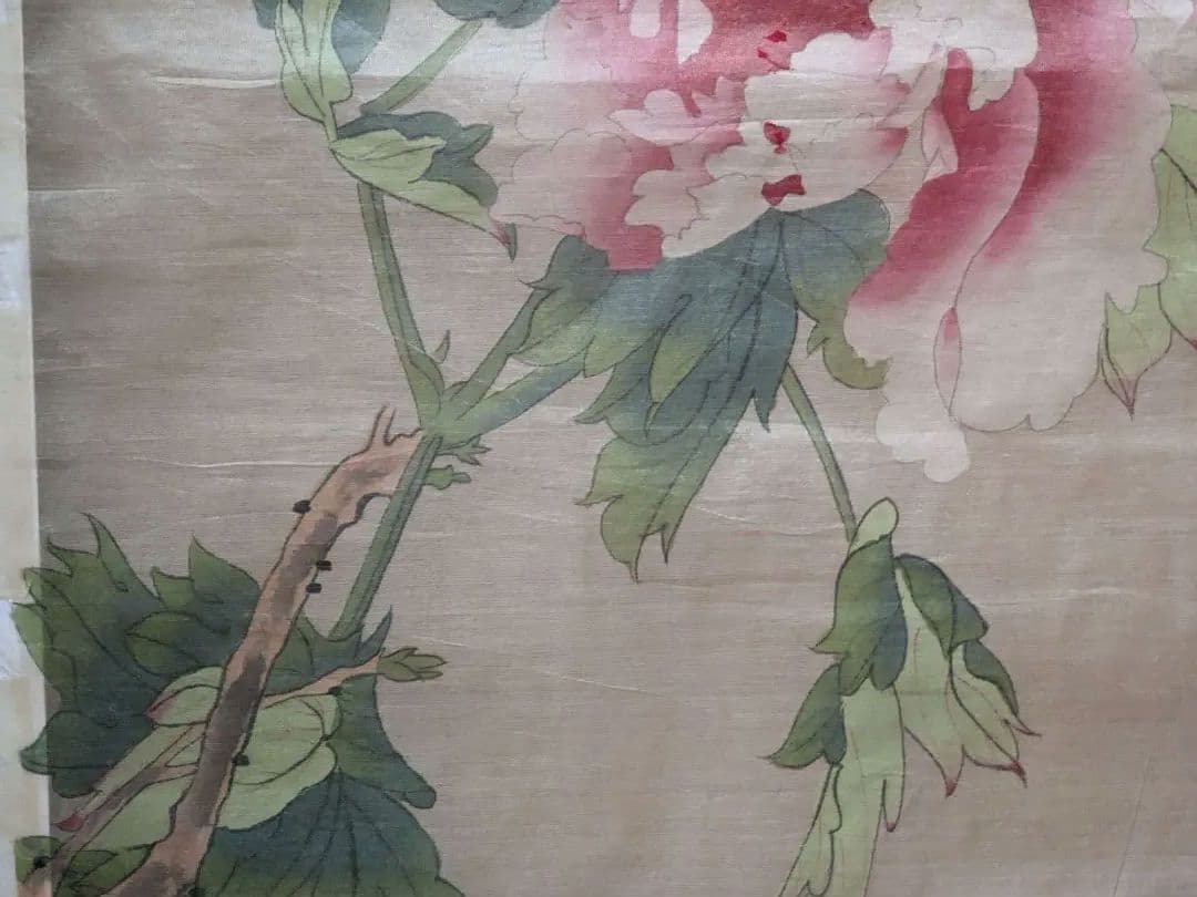 ♦木原和敏 日展特選 絹本彩色画 牡丹 額縁ガラス入 日展会員 洋画家 広島県