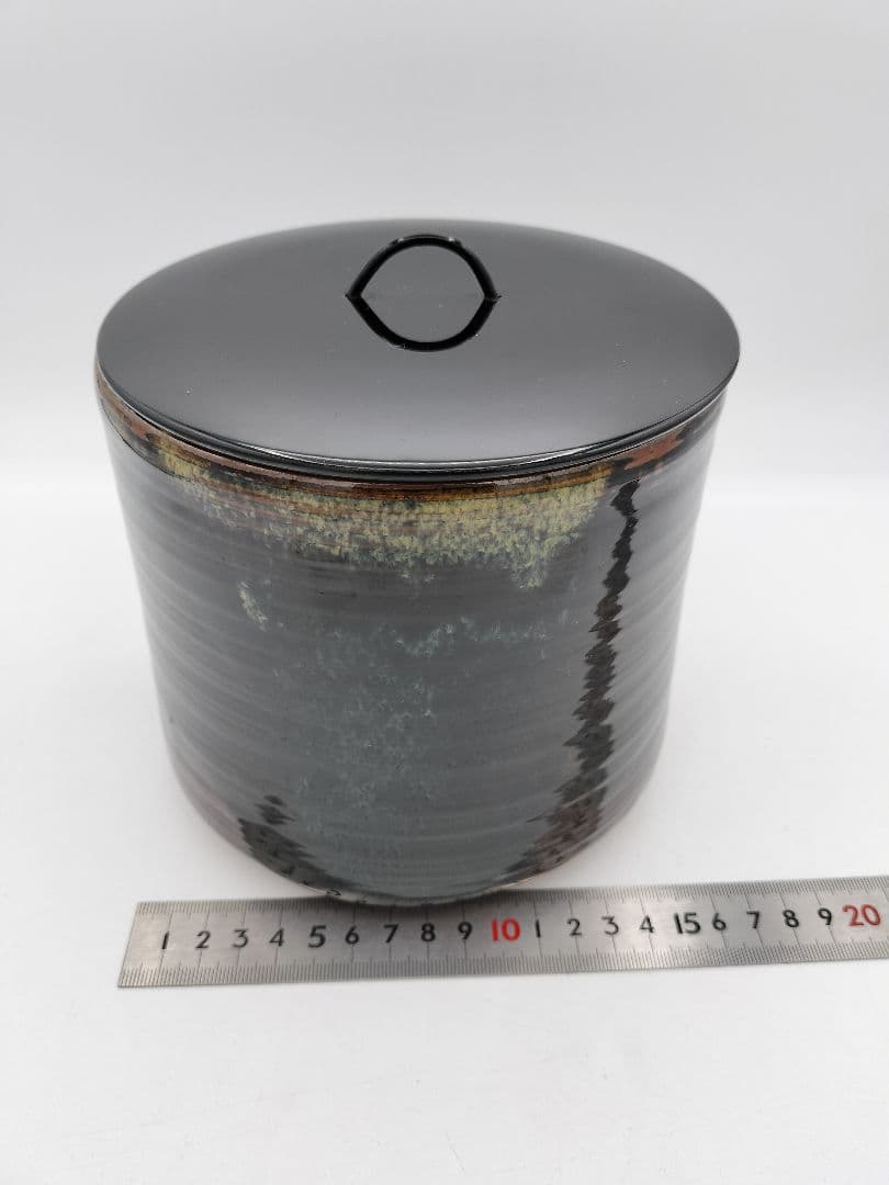 c207 一重口水指 染付瀬戸釉 宇田佐平 木箱 茶道具 古物