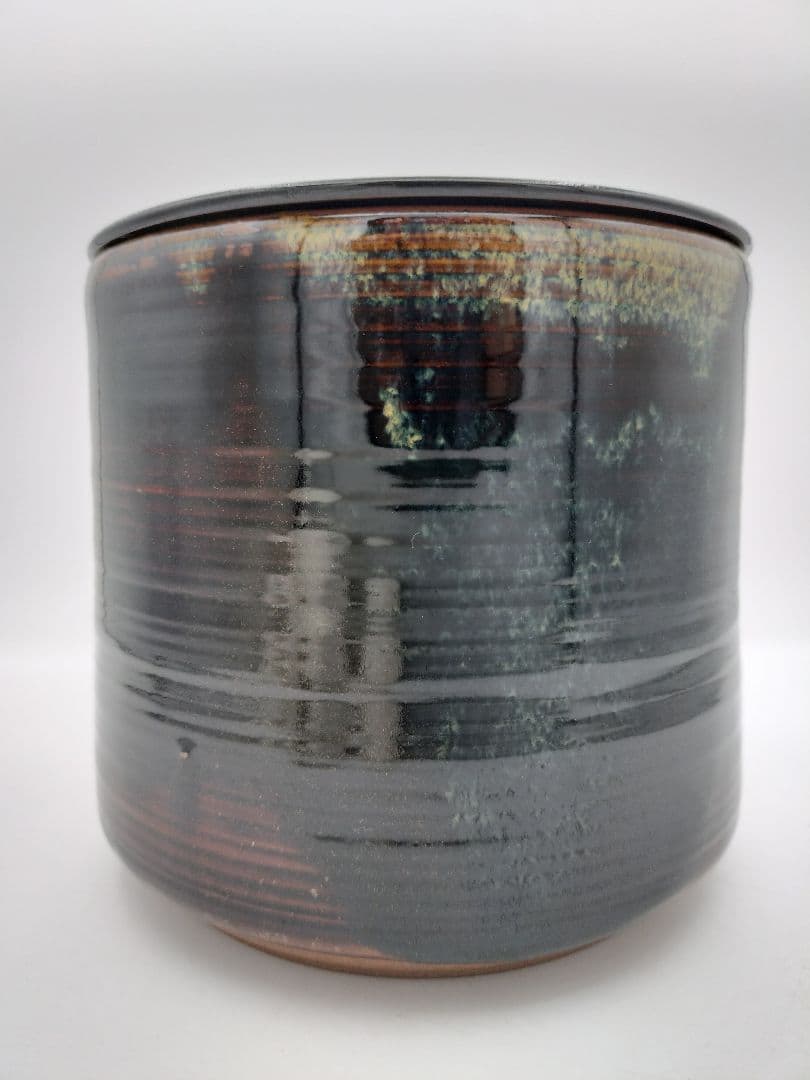 c207 一重口水指 染付瀬戸釉 宇田佐平 木箱 茶道具 古物