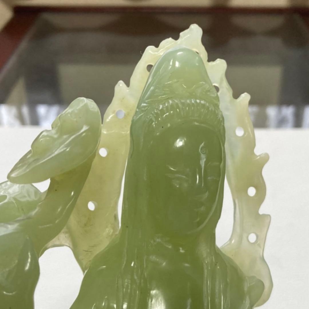 翡翠 観音菩薩 仏像 置物 彫刻 工芸品 美術品 骨董 レトロ
