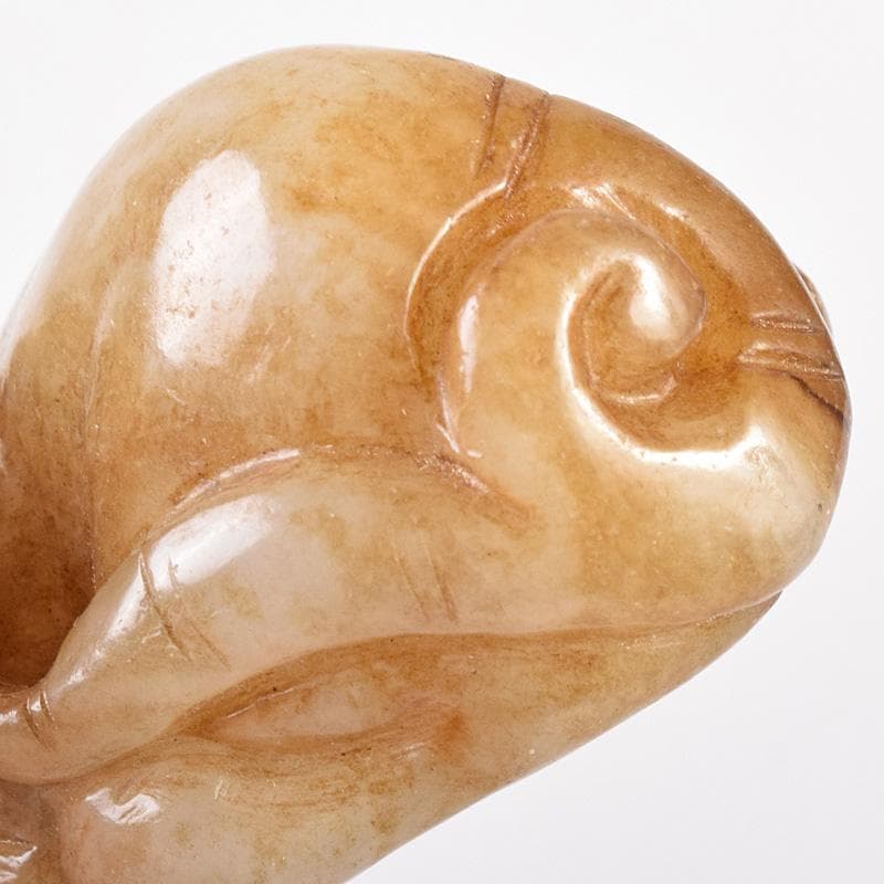 中国　玉石白玉彫刻　神獣　根付　紙鎮　置物　C　R7736E