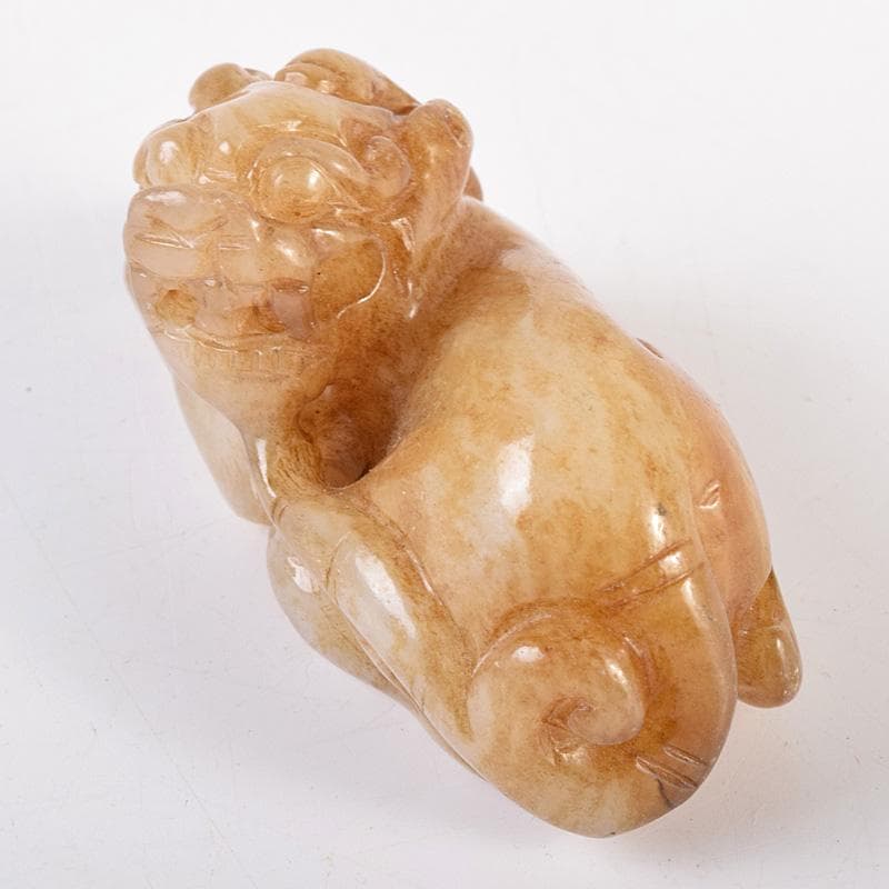 中国　玉石白玉彫刻　神獣　根付　紙鎮　置物　C　R7736E