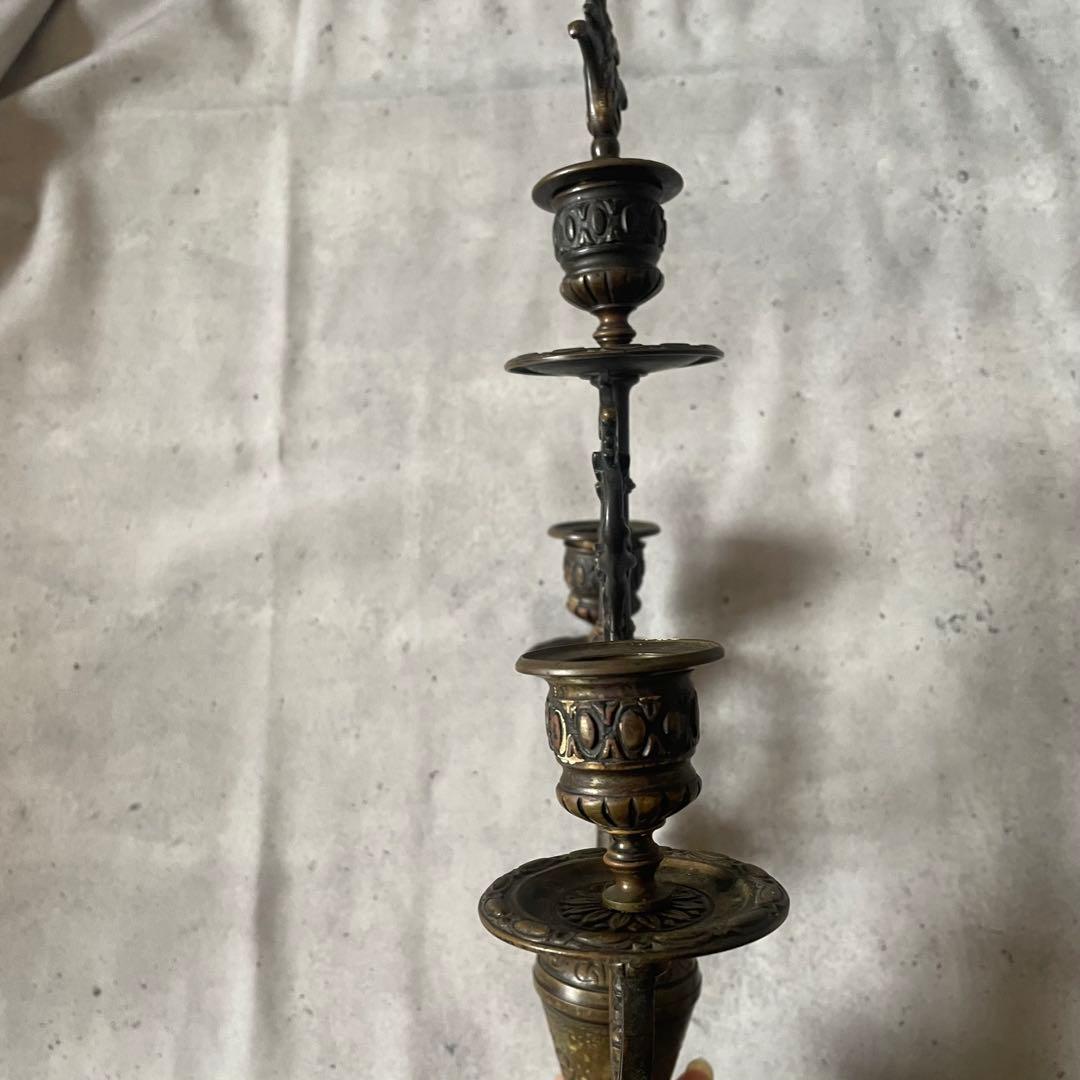 フランスアンティーク♪装飾刻印 キャンドルスタンド 3灯金属製