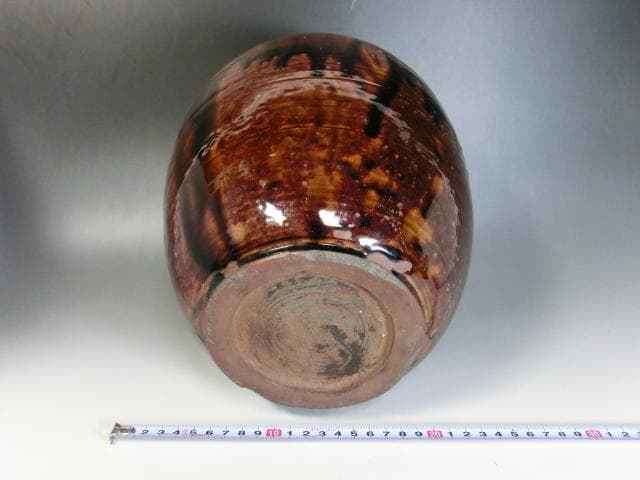 壷●古い飴釉 涙痕 甕 瀬戸 江戸期 口広花瓶 花器 置物 時代物 骨董品■