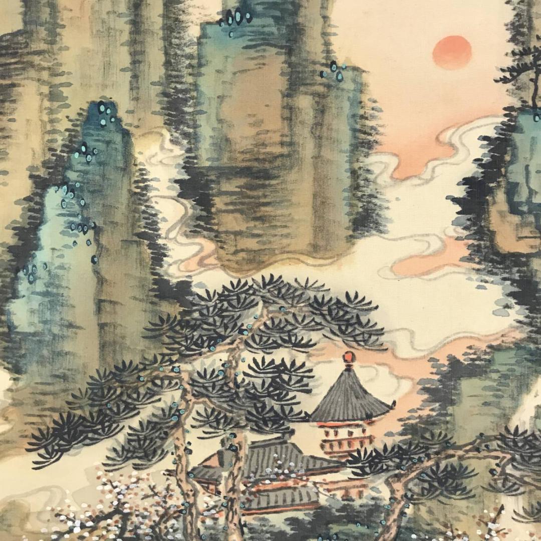 真作/藤井小陰 /蓬莱山図/山水図/祝事山水図/掛軸/名家伝来/AD-871