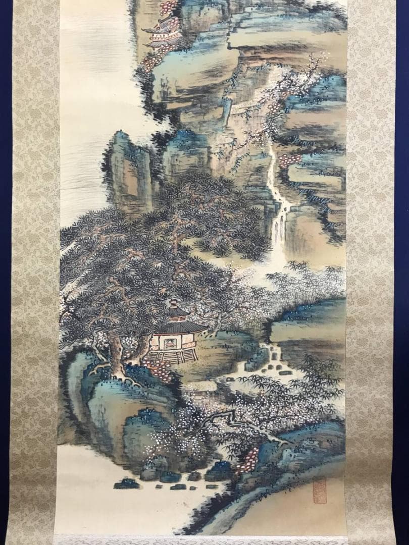 真作/藤井小陰 /蓬莱山図/山水図/祝事山水図/掛軸/名家伝来/AD-871