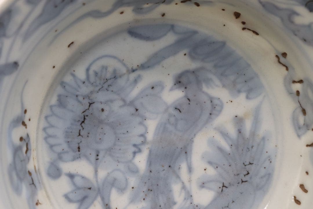 中国　明時代　染付　鳳凰牡丹紋お碗　アンティーク　送料込み250105