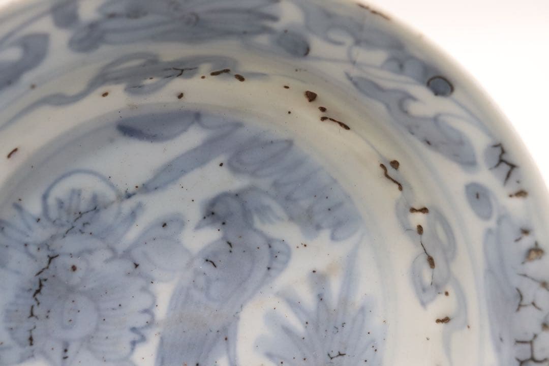 中国　明時代　染付　鳳凰牡丹紋お碗　アンティーク　送料込み250105