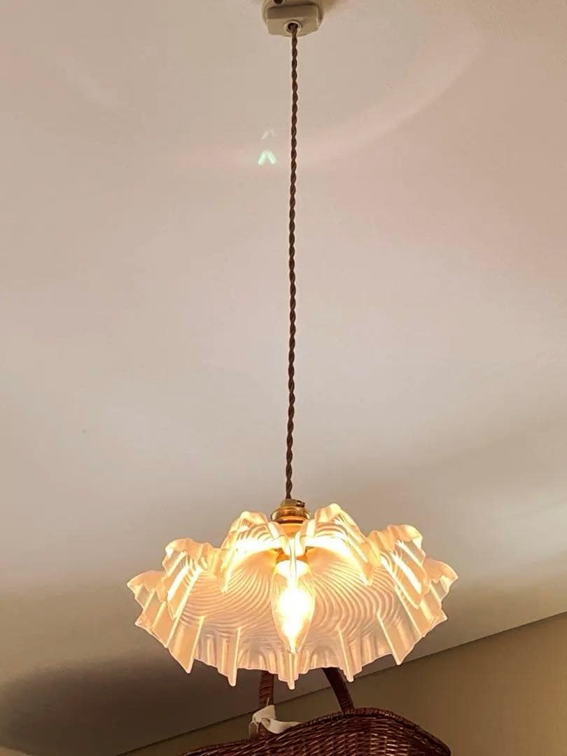 【美品】フランスアンティーク フリルシェード ランプ すりガラス [3526]