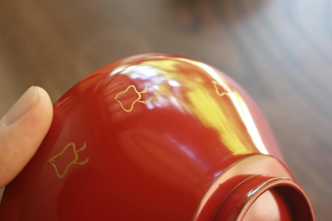 デッドストック！極上金縁朱漆に優美な波千鳥蒔絵のお椀2点（検輪島塗蒔絵椀雑煮椀