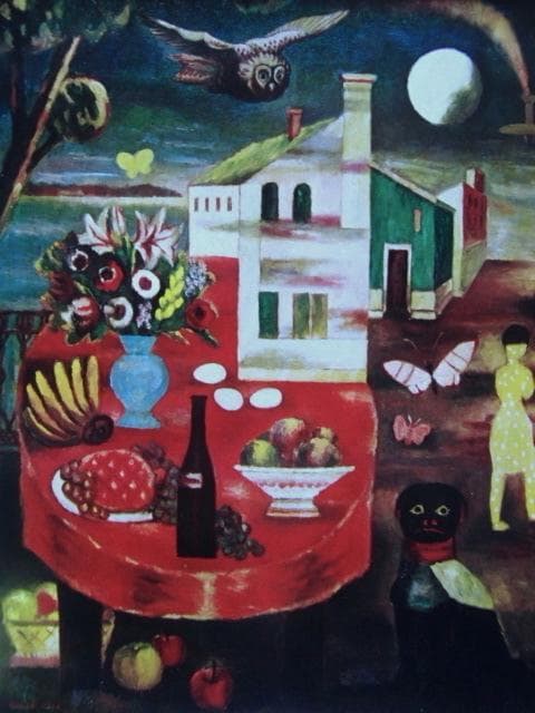 古賀春江、【素朴な月夜】、年代物・希少な画集画、新品高級額 額装付