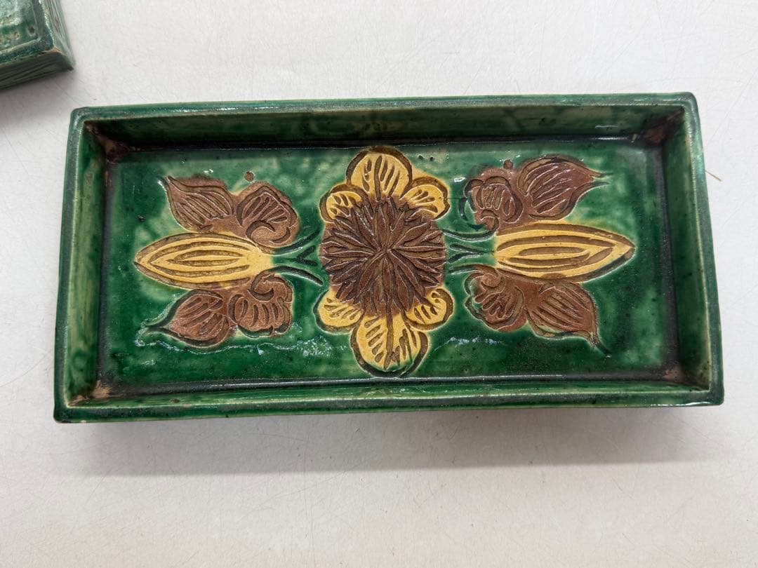 江戸時代　源内焼　角皿5点　三彩　アンティーク　送料込み251214