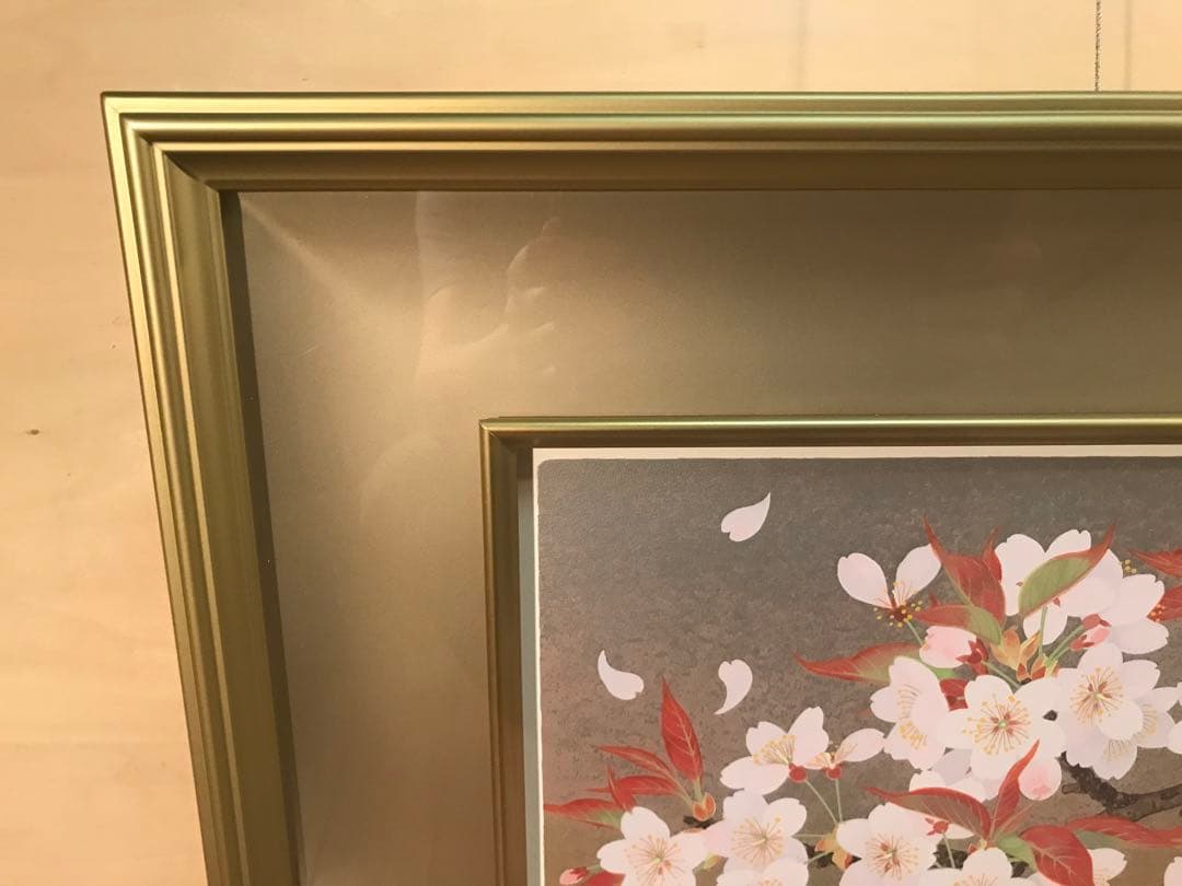 森田りえ子　「桜花」　シルクスクリーン　直筆サイン・落款・作品証明シール有り