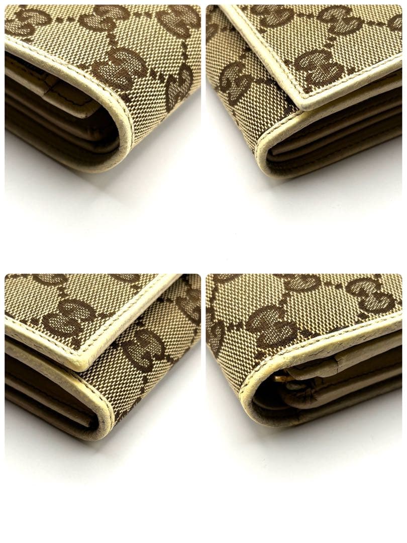 グッチ 折り財布 GGキャンバス ロゴ プレート アイボリー ファスナー