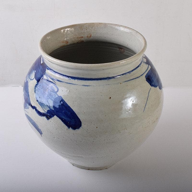 朝鮮美術　李朝　高麗白磁　染付　花文　壺　V　R7906C