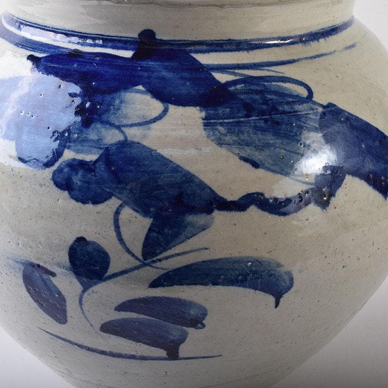 朝鮮美術　李朝　高麗白磁　染付　花文　壺　V　R7906C