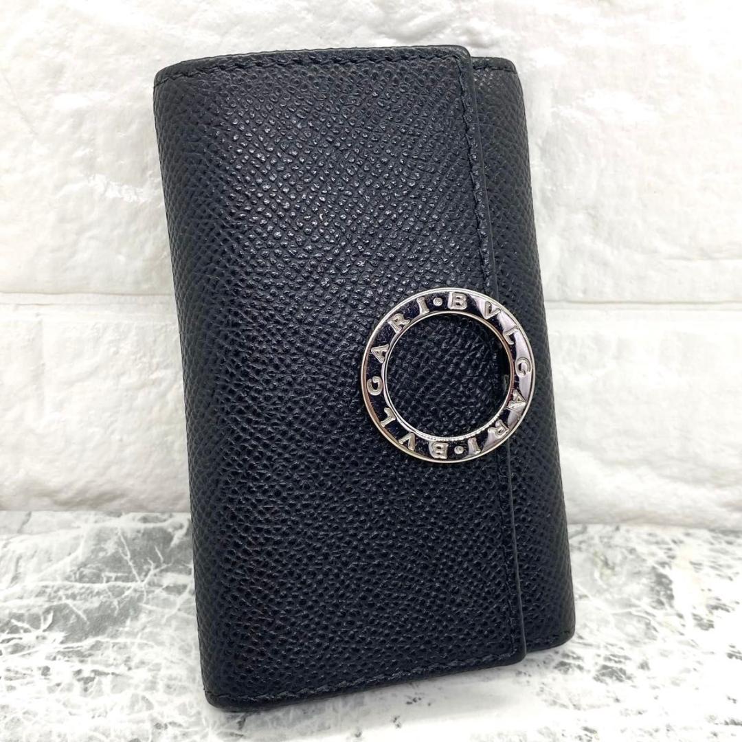 極美品 BVLGARI ブルガリ ロゴ キーケース 6連 レザー ブラック