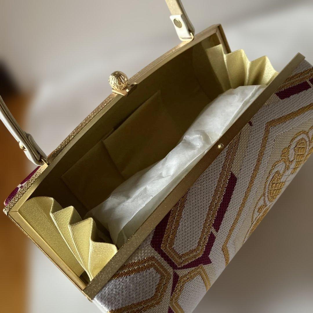 美品　和装 草履バッグセット 振袖用 帯地 金×白×紫