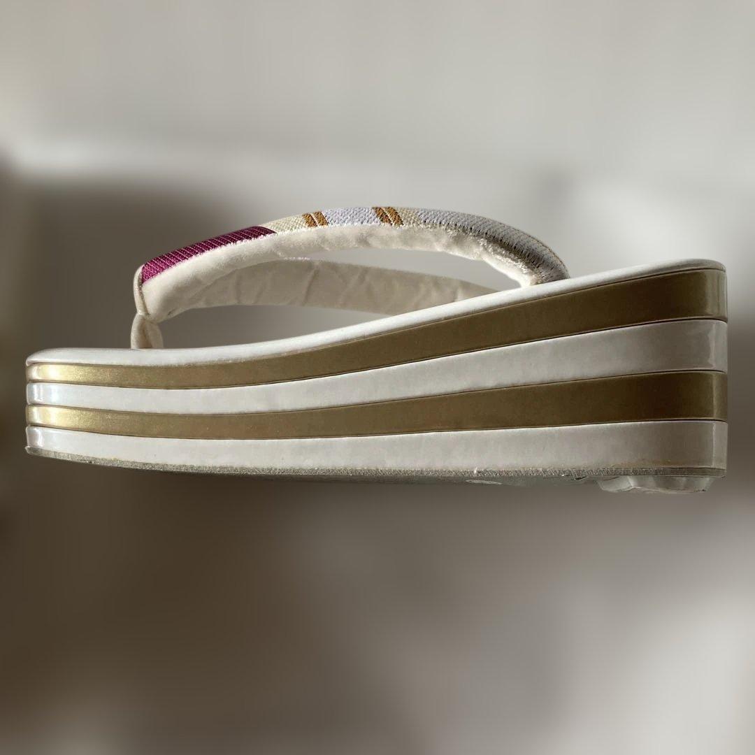 美品　和装 草履バッグセット 振袖用 帯地 金×白×紫