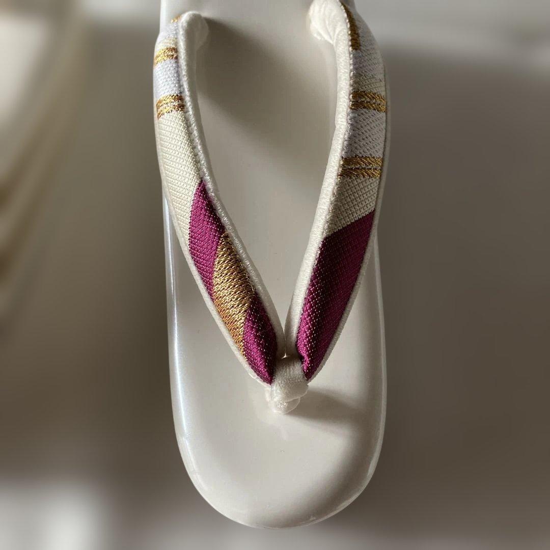 美品　和装 草履バッグセット 振袖用 帯地 金×白×紫