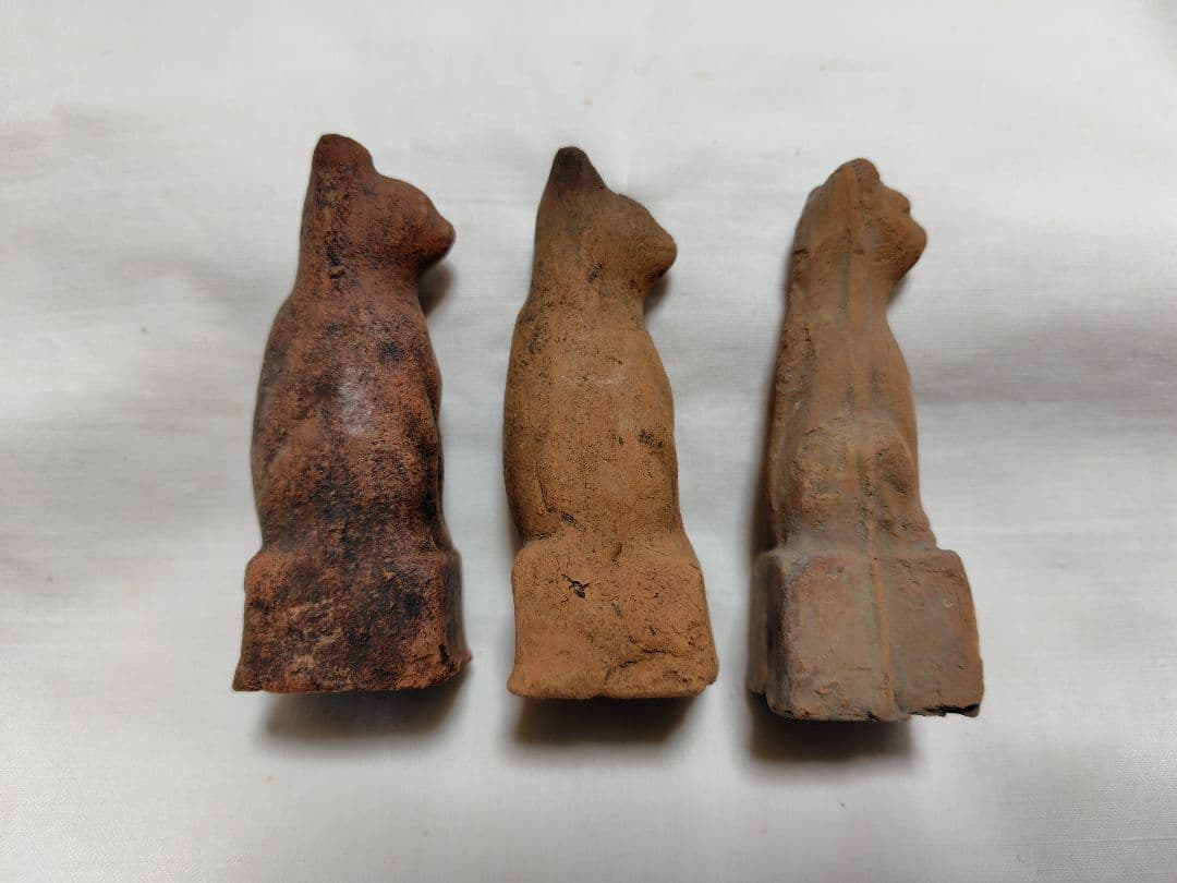 鉄砲狐3体　古道具　陶人形　土人形　アンティーク　鉄砲狐　今戸焼　稲荷　素焼