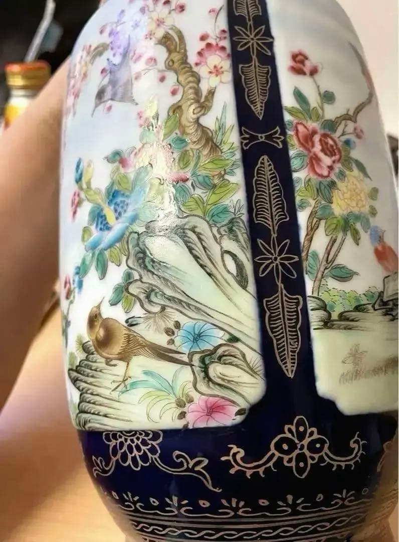 中国 粉彩 四方開窓花鳥紋 雍正年製铭 陶芸。