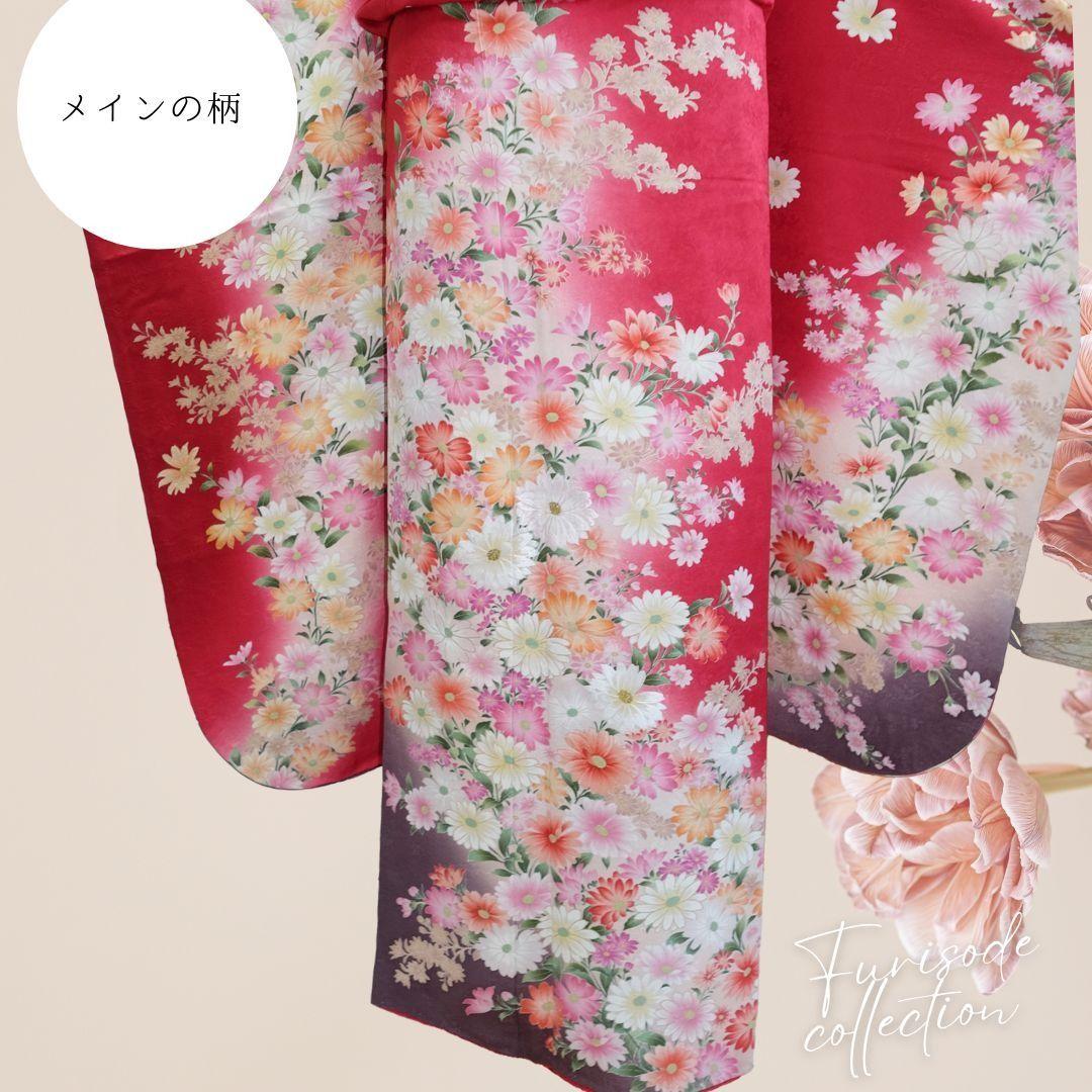 振袖フルセット　レッド　豪華花柄　成人式　卒業式