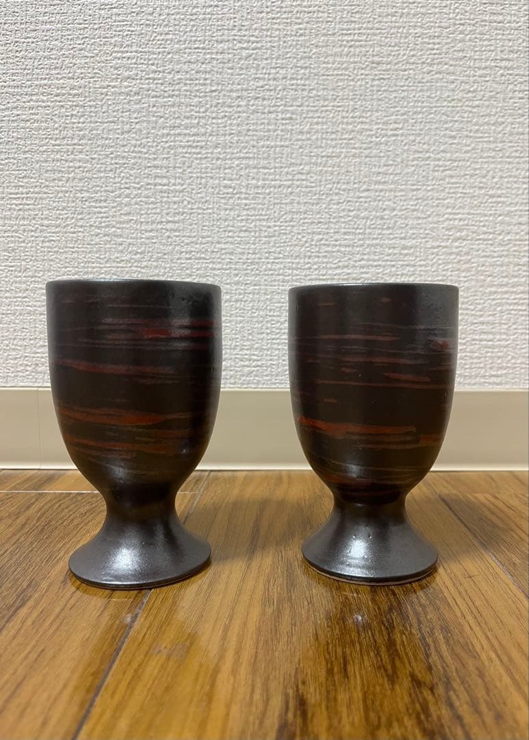 【未使用】小石原焼　人間国宝　福島善三　鉄釉　ぐい呑　セット