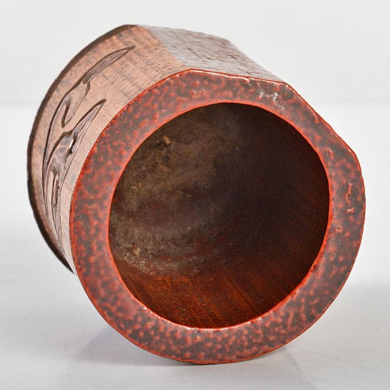 煎茶道具　古竹　霊芝柿刻　蓋置　在銘　V　R5863