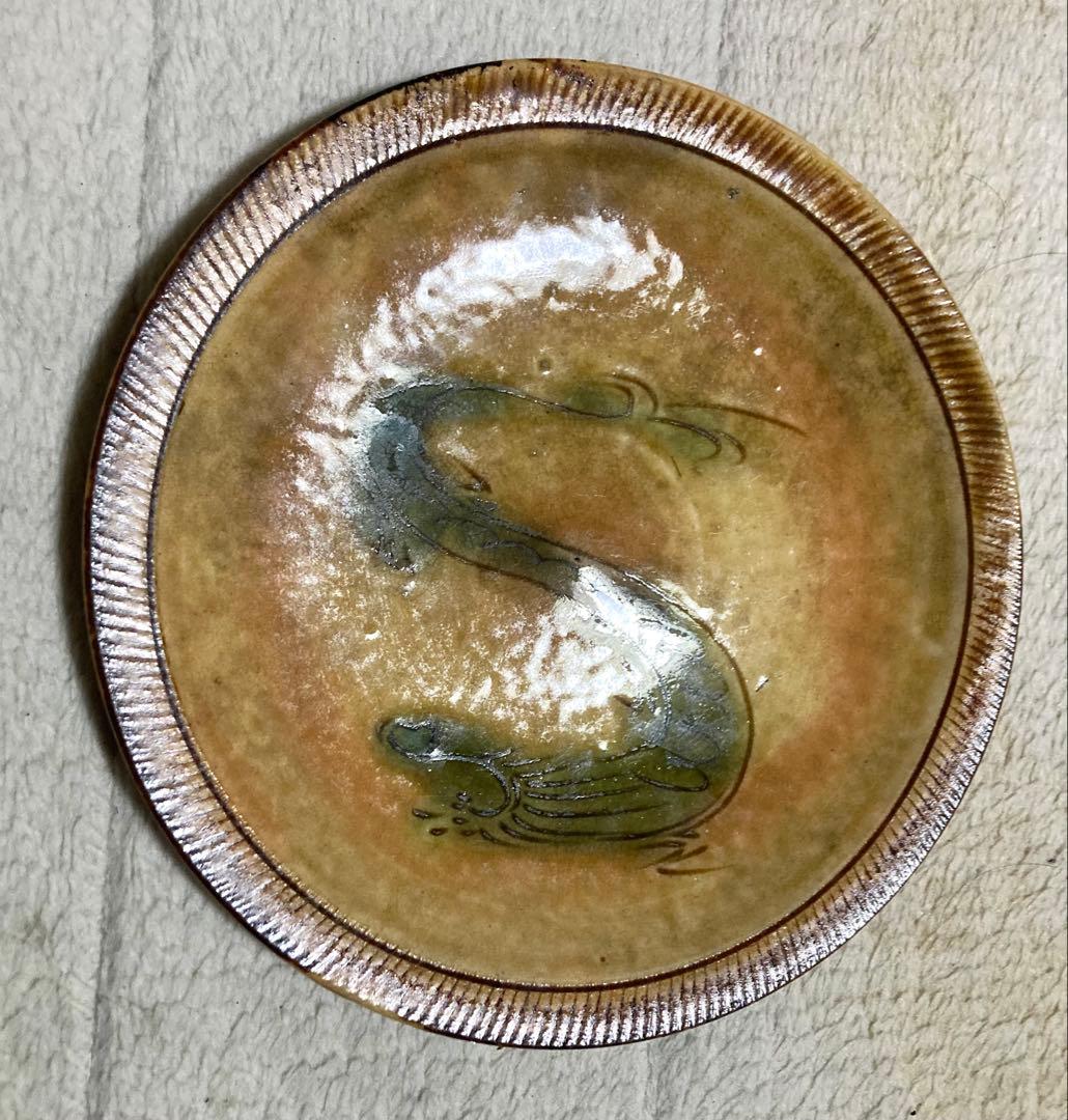 江戸時代 明治初期 黄瀬戸織部 行灯皿 燈り皿 飾皿 石皿