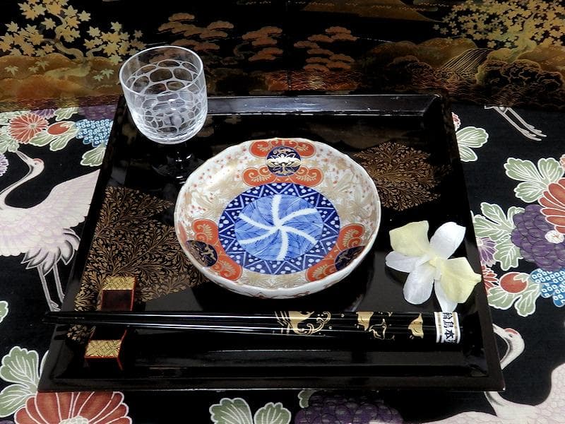 古伊万里　金襴手　松竹梅に花の図　４寸皿　２枚　E774AS-CPv