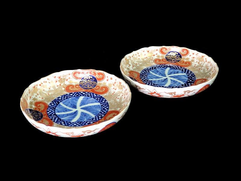 古伊万里　金襴手　松竹梅に花の図　４寸皿　２枚　E774AS-CPv