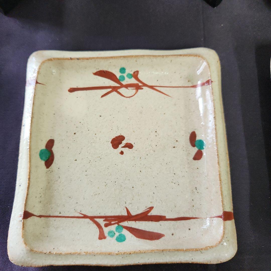 益子焼　赤絵皿　須藤武雄