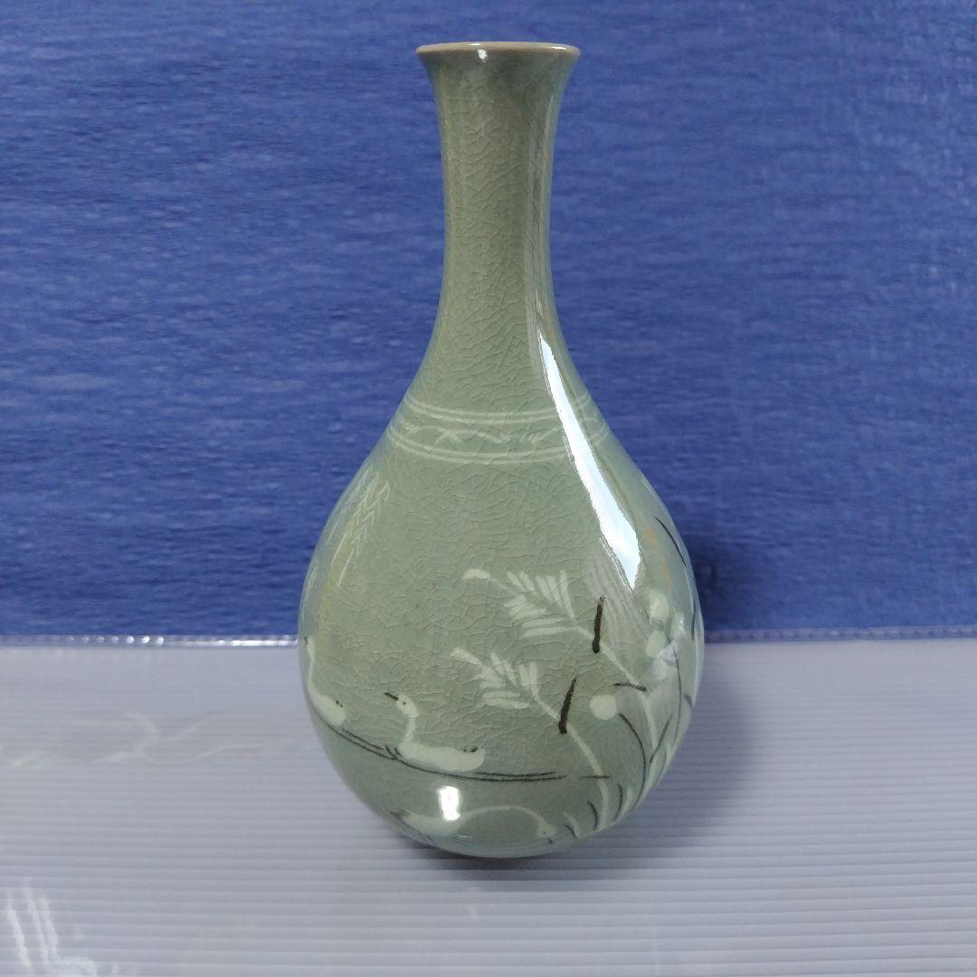 高麗青磁　柳海剛　花瓶 1986　陶器　レトロ