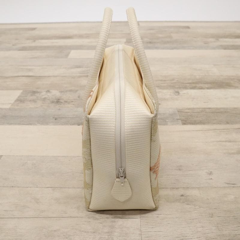 《和装バッグ◆利休バッグ■ベージュ系■有栖川と鹿刺繍＊着物♪和装Z7-20》