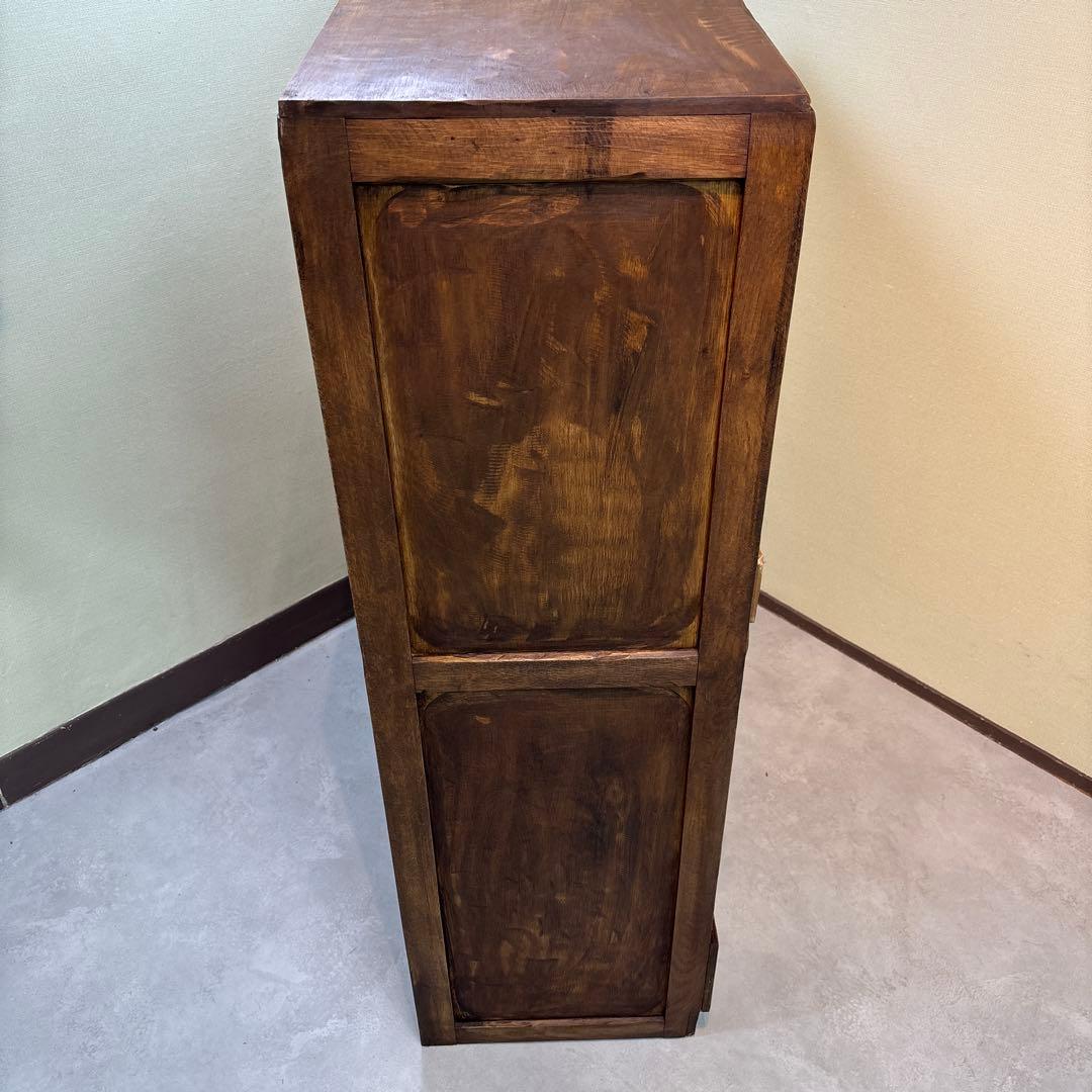 木製食器棚 アンティーク家具 波ガラス レトロ　ラック