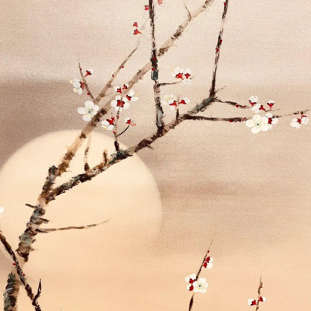 2906 国井幸雪 「梅月」 共箱 肉筆 絹本 日本画 掛軸