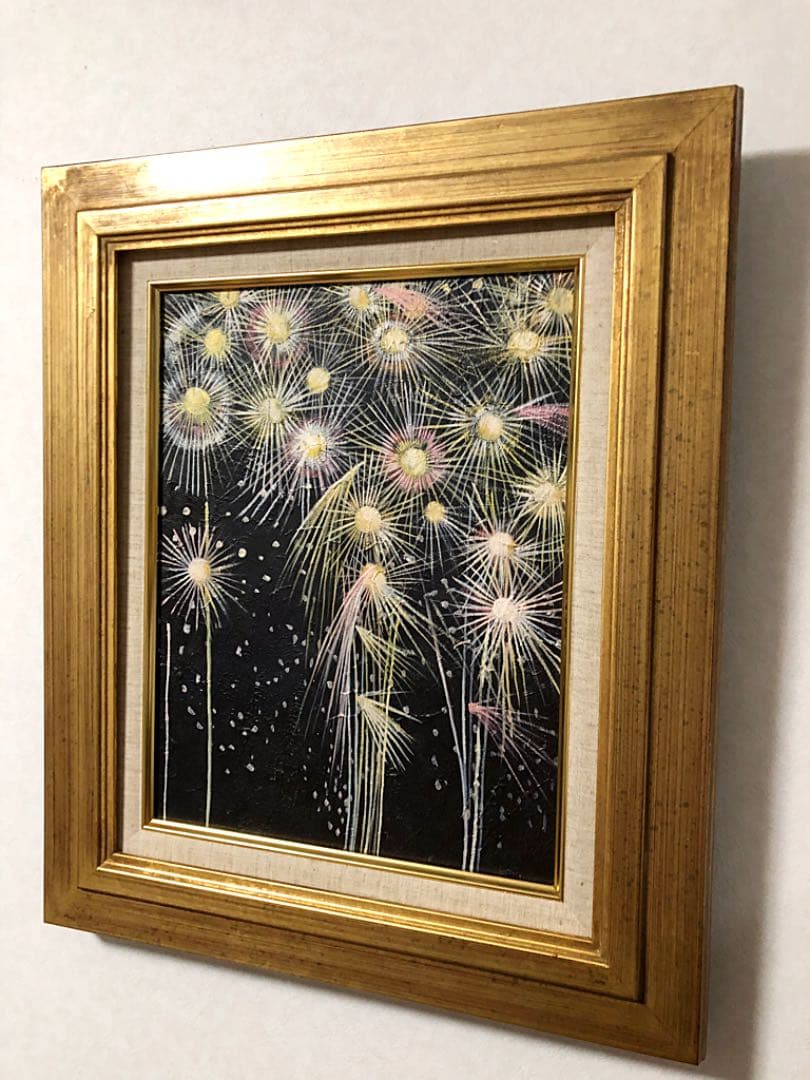 絵画 額装 花火 油彩画 F6 キャンパス 模写