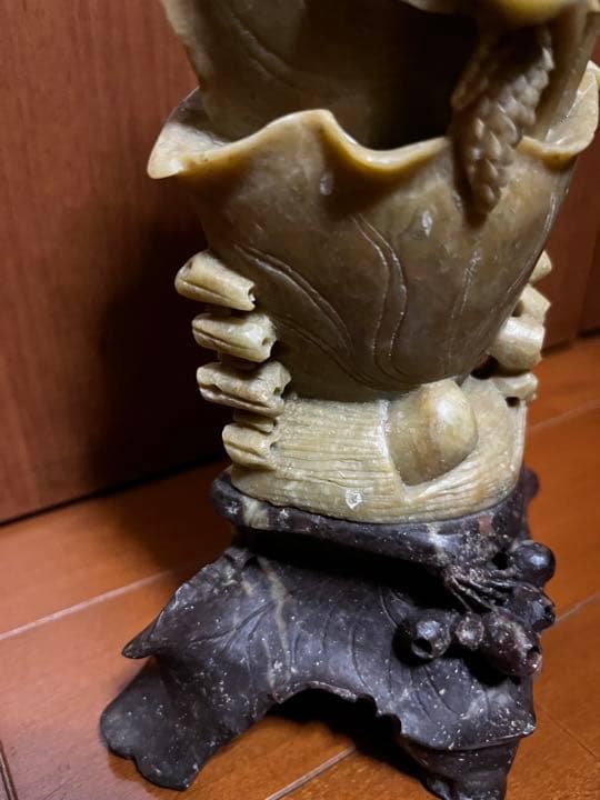 パワーストーン　風水　幸運を呼ぶ中国仏教美術　唐物　花鳥紋　花瓶　寿山石 石彫刻