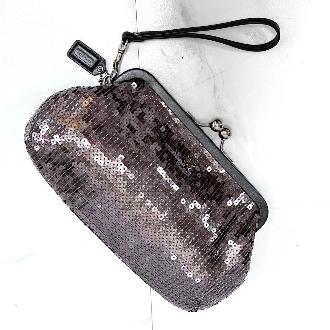 ◎美品◎ COACH スパンコール kisslock パーティバッグ シルバー